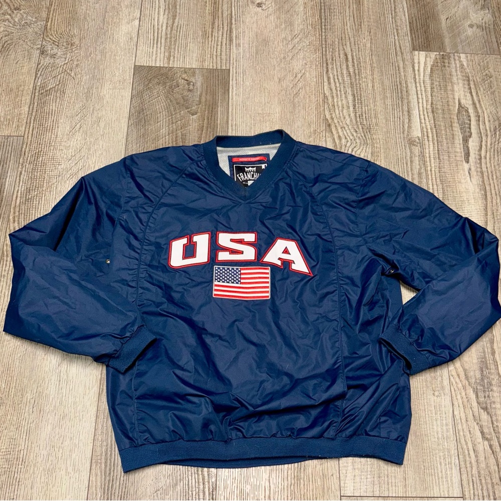 Vintage Franchise Club Navy blue USA v neck pullover flag embroidered L America